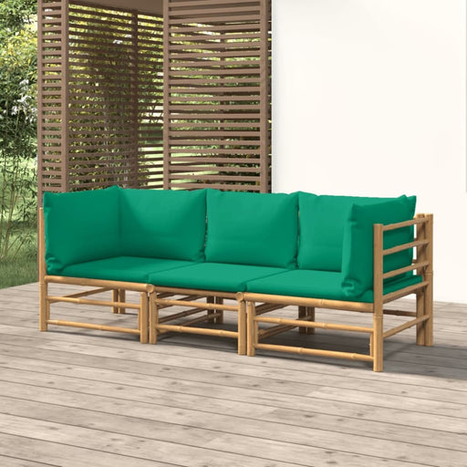3 Piece Garden Lounge Set with Green Cushions Bamboo Toppopo