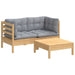 3 Piece Garden Lounge Set with Grey Cushions Pinewood