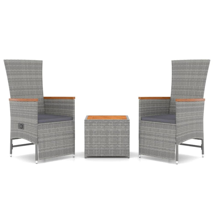 3 Piece Garden Lounge Set Grey Poly Rattan&solid Wood
