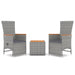 3 Piece Garden Lounge Set Grey Poly Rattan&solid Wood