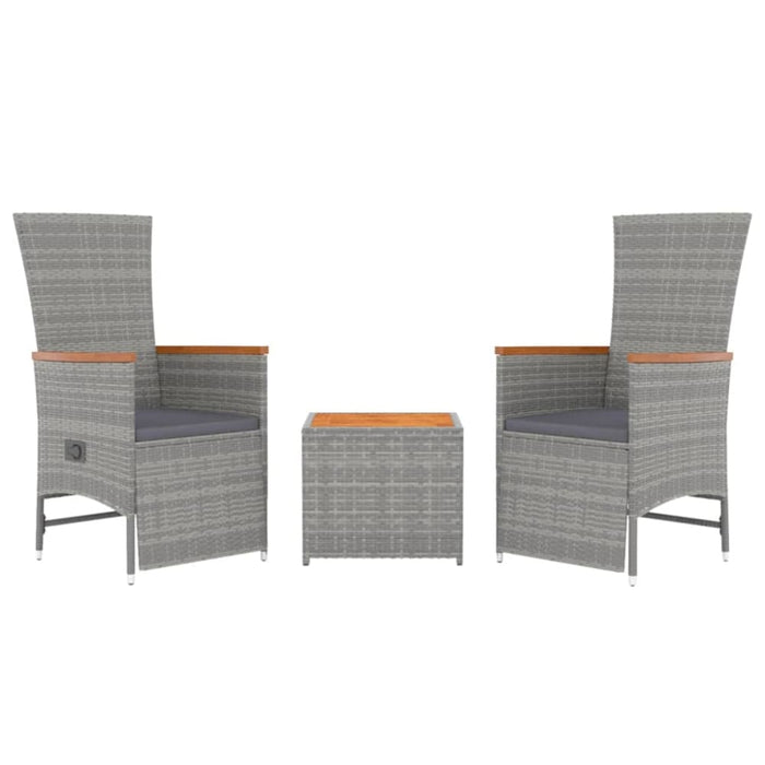 3 Piece Garden Lounge Set Grey Poly Rattan&solid Wood
