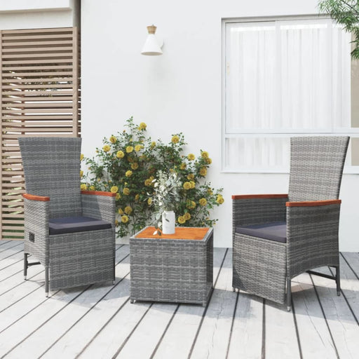 3 Piece Garden Lounge Set Grey Poly Rattan&solid Wood