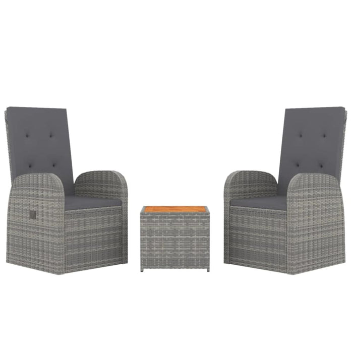 3 Piece Garden Lounge Set Grey Poly Rattan&solid Wood