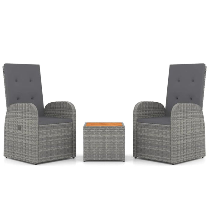 3 Piece Garden Lounge Set Grey Poly Rattan&solid Wood