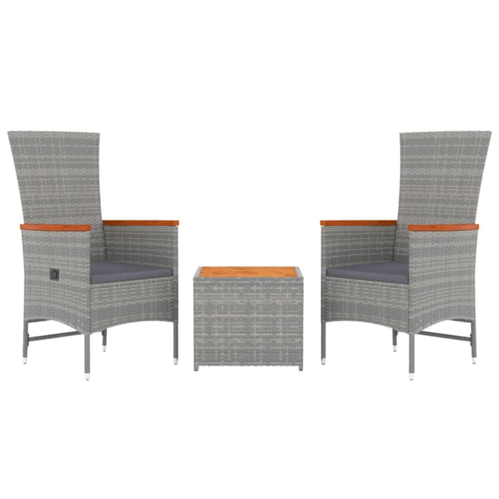 3 Piece Garden Lounge Set Grey Poly Rattan&solid Wood