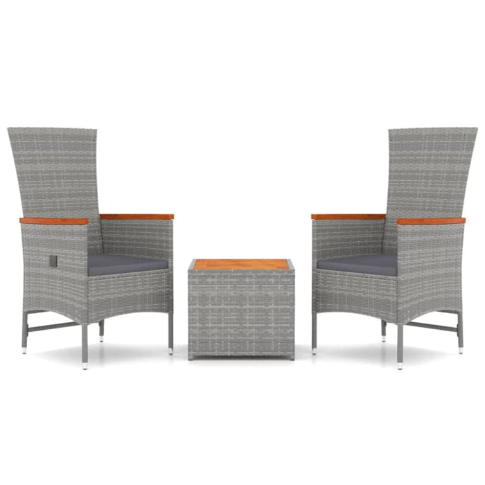 3 Piece Garden Lounge Set Grey Poly Rattan&solid Wood