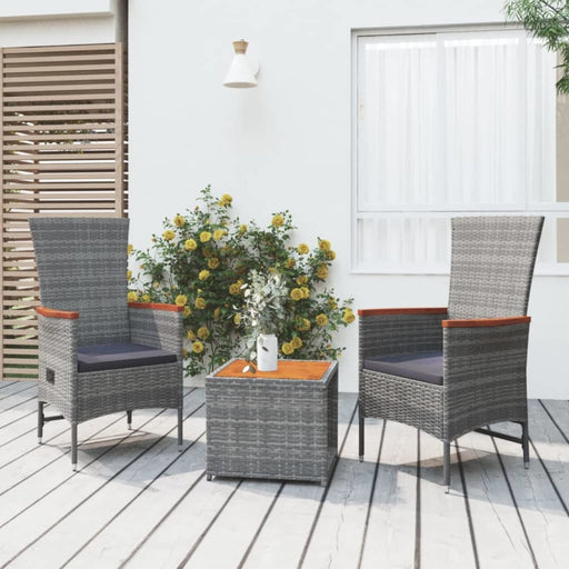 3 Piece Garden Lounge Set Grey Poly Rattan&solid Wood