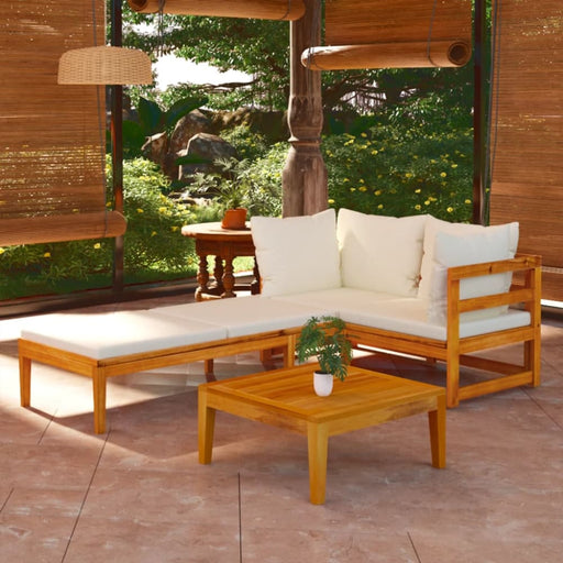 3 Piece Garden Lounge Set with Cream White Cushions Acacia