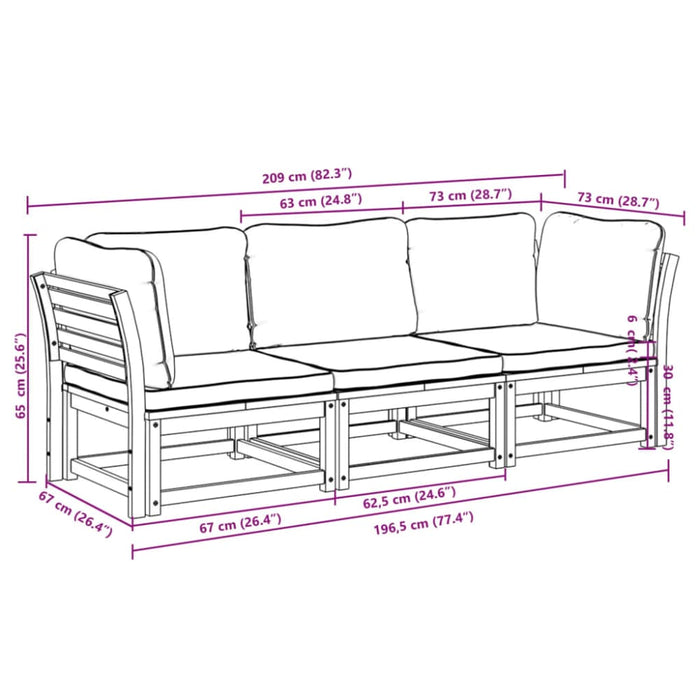 3 Piece Garden Lounge Set With Cushions Solid Wood Acacia