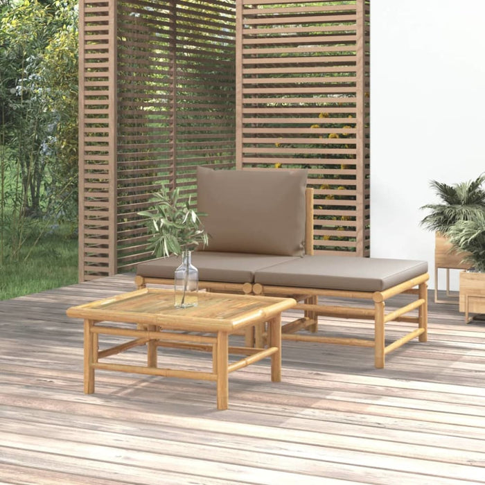 3 Piece Garden Lounge Set with Taupe Cushions Bamboo Tlxxnt