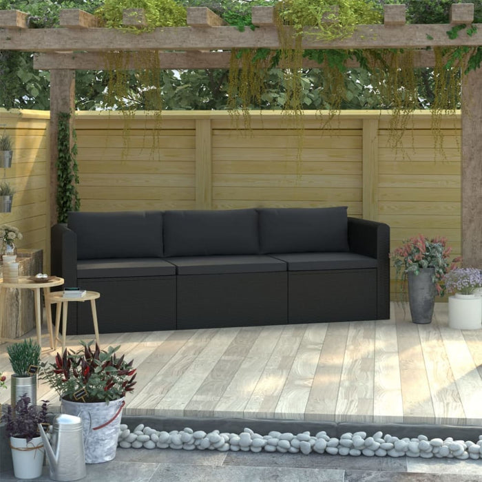 3 Piece Garden Sofa Set with Cushions Poly Rattan Black