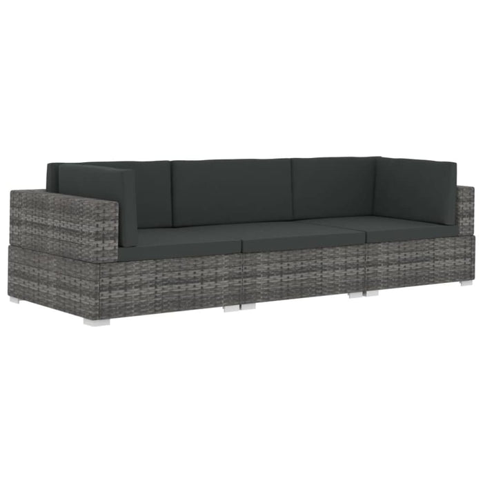 3 Piece Garden Sofa Set with Cushions Poly Rattan Grey Aixll