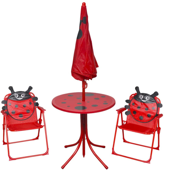 3 Piece Kids’ Garden Bistro Set with Parasol Red Aonax