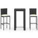3 Piece Outdoor Bar Set with Cushions Poly Rattan Black