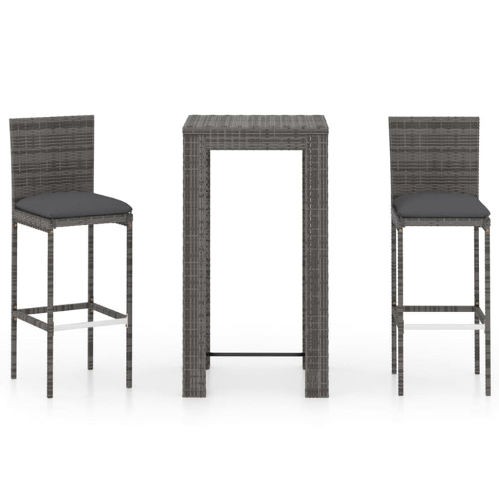 3 Piece Outdoor Bar Set with Cushions Poly Rattan Grey