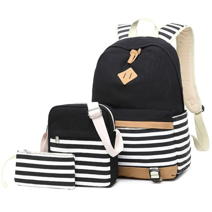 3 Piece Printed Canvas Backpack Set