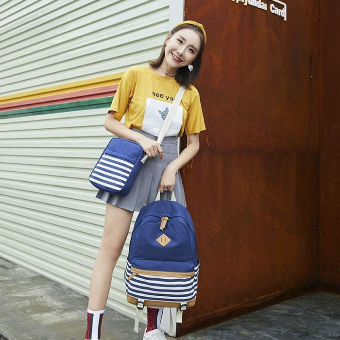 3 Piece Printed Canvas Backpack Set