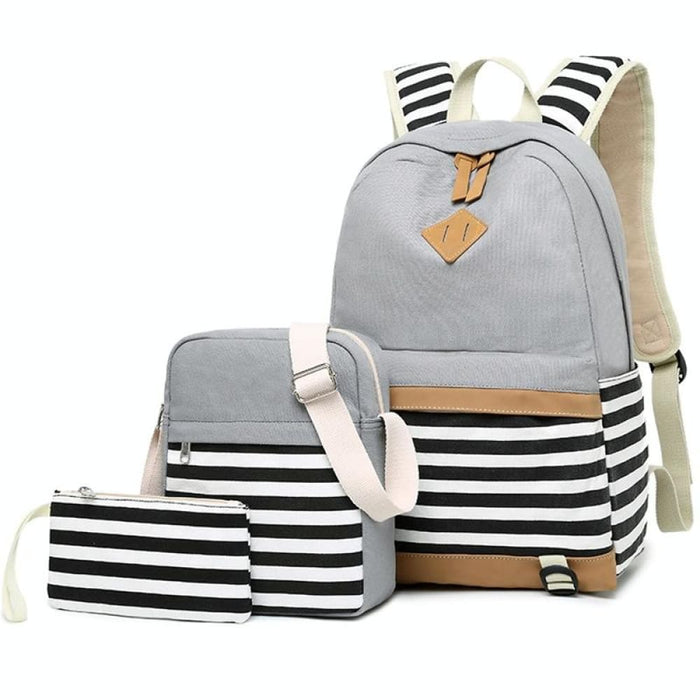 3 Piece Printed Canvas Backpack Set