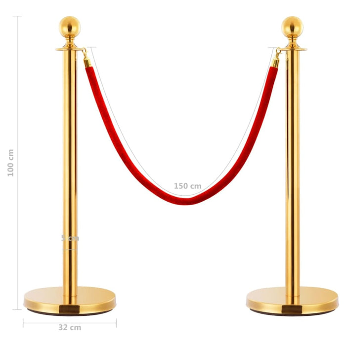 3 Piece Vip Queue Barrier Set Stainless Steel Gold Oapitb
