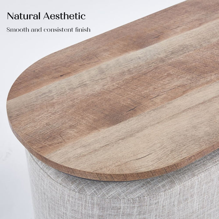 3 Piece Set Coffee Table & Ottoman Wood Side End Industrial