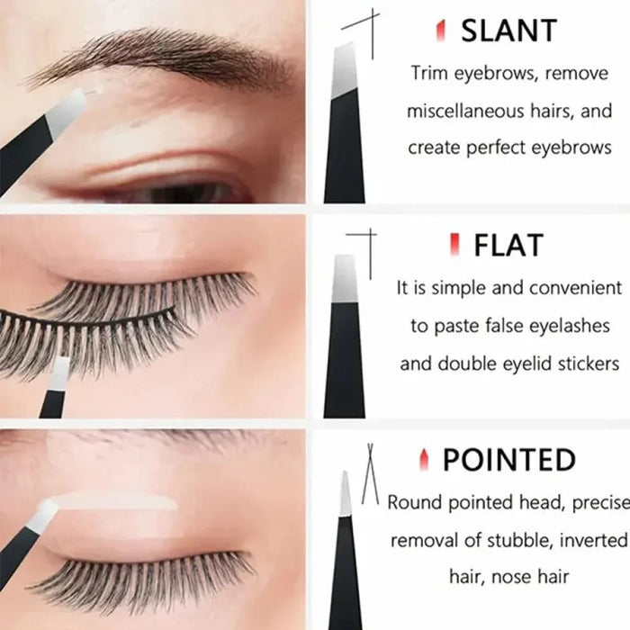 3 Piece Stainless Steel Eyebrow Tweezers Set Precision Tips