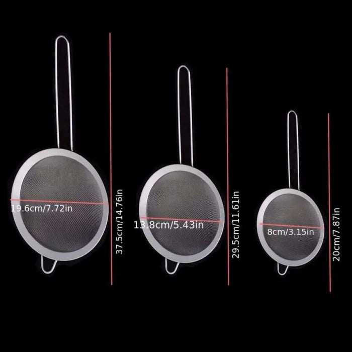 3 Piece Stainless Steel Fine Mesh Strainer Set
