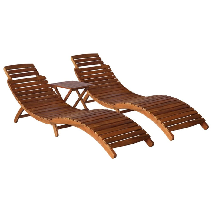 3 Piece Sunlounger with Tea Table Solid Acacia Wood Xikolb
