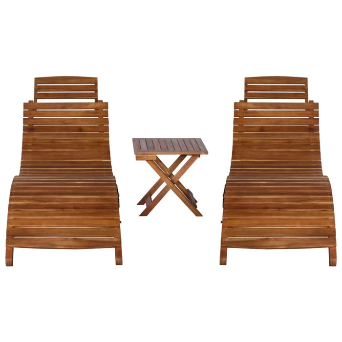 3 Piece Sunlounger with Tea Table Solid Acacia Wood Xikolb