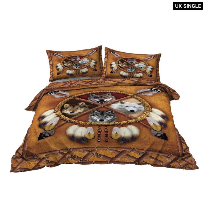 3 Piece Wolf Design Bedding Set Duvet Cover With 2 Pillow