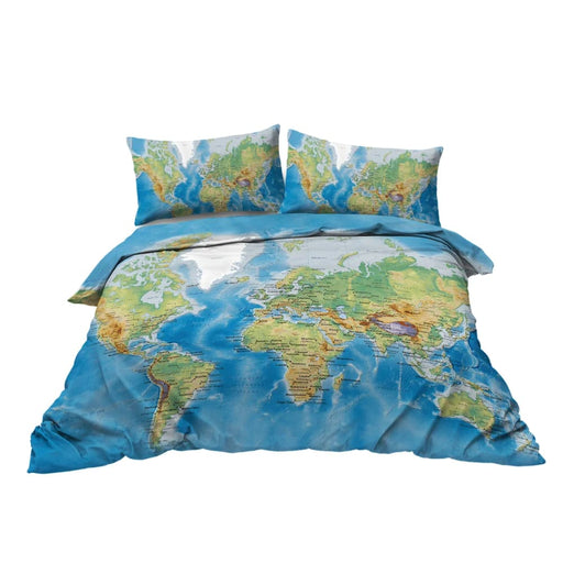 3 Piece World Map Bedding Set Duvet Cover With 2 Pillow