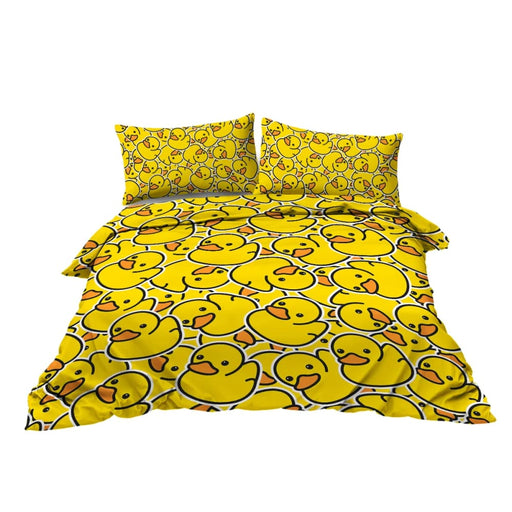 3 Piece Yellow Duck Design Bedding Set Duvet Cover With 2