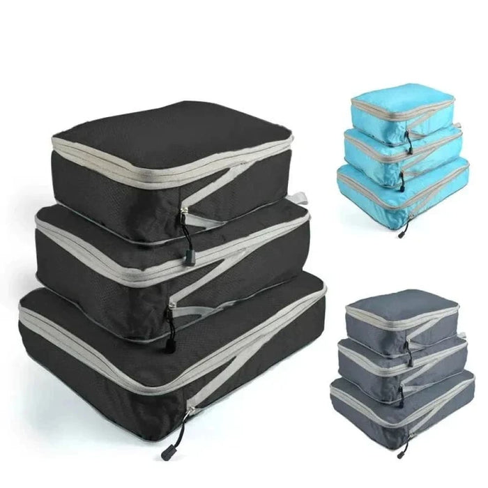 3 Pieces Black Blue Grey Travel Storage Bags