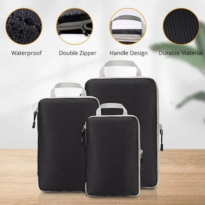 3 Pieces Black Blue Grey Travel Storage Bags