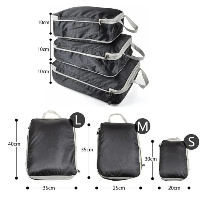 3 Pieces Black Blue Grey Travel Storage Bags