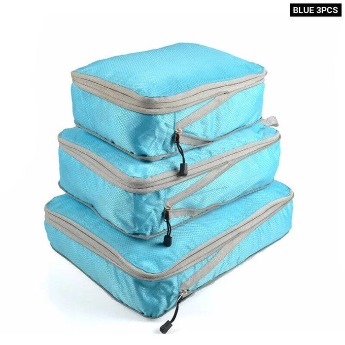 3 Pieces Black Blue Grey Travel Storage Bags