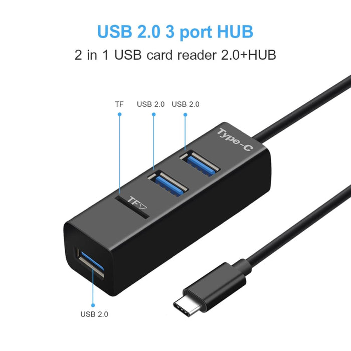 3 Ports Usb Type c Splitter with Tf Card Reader Hub
