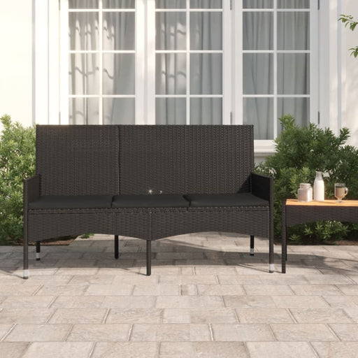3-seater Garden Bench with Cushions Black Poly Rattan Tokaka