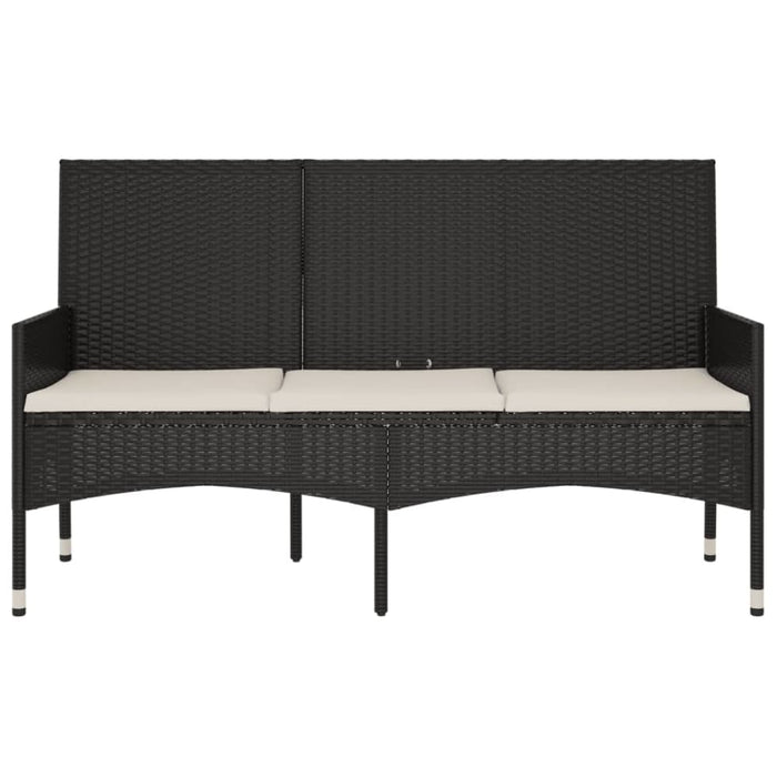 3-seater Garden Bench with Cushions Black Poly Rattan Tokakx