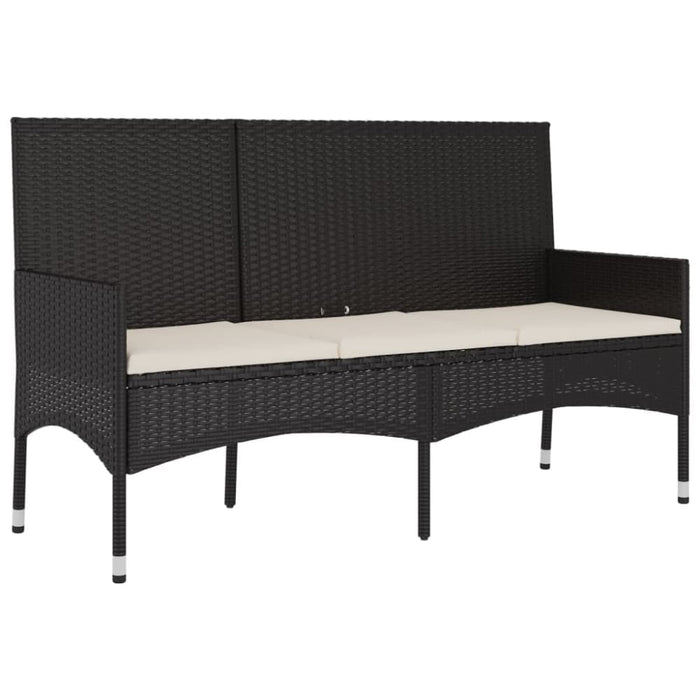 3-seater Garden Bench with Cushions Black Poly Rattan Tokakx