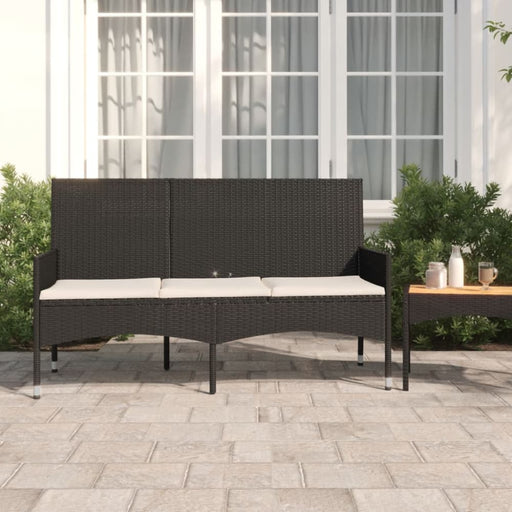 3-seater Garden Bench with Cushions Black Poly Rattan Tokakx