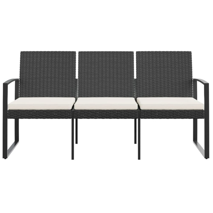 3-seater Garden Bench with Cushions Black Pp Rattan Tlbxox