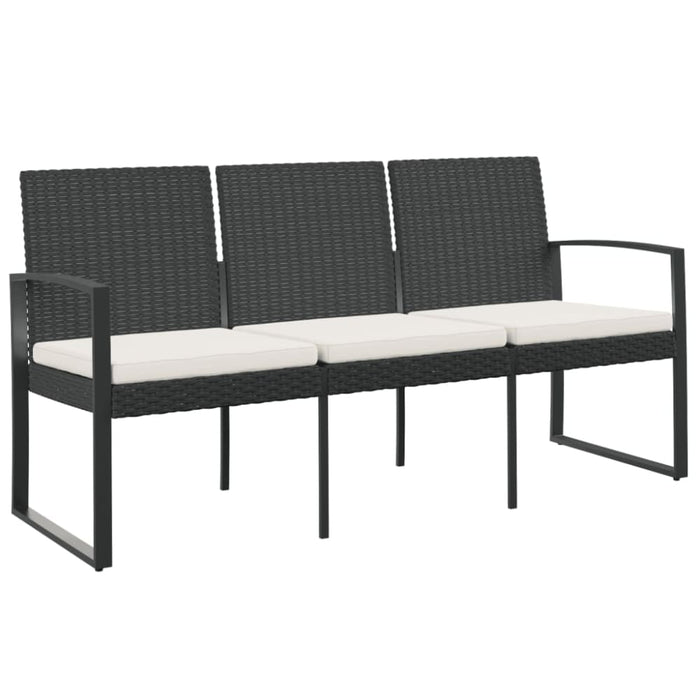 3-seater Garden Bench with Cushions Black Pp Rattan Tlbxox