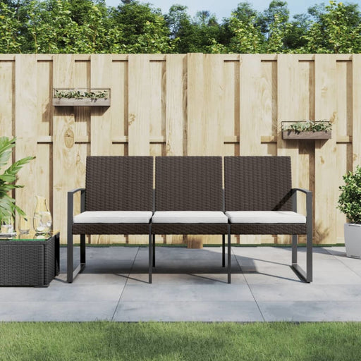 3-seater Garden Bench with Cushions Brown Pp Rattan Tlbxot