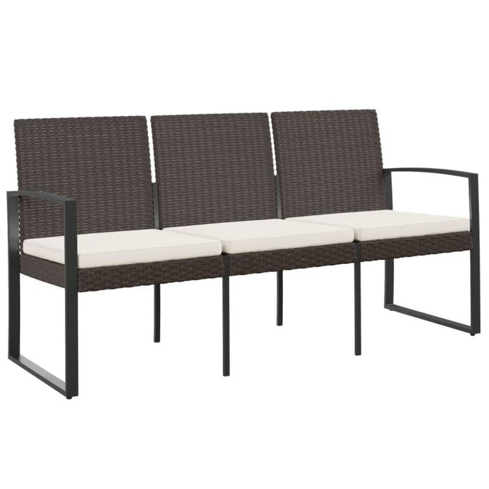 3-seater Garden Bench with Cushions Brown Pp Rattan Tlbxot