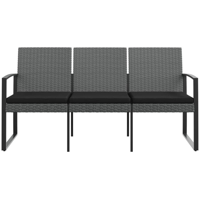3-seater Garden Bench with Cushions Dark Grey Pp Rattan