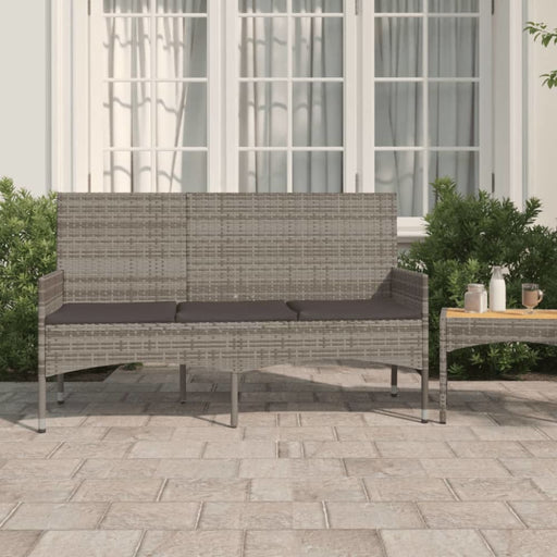 3-seater Garden Bench with Cushions Grey Poly Rattan Tokakt