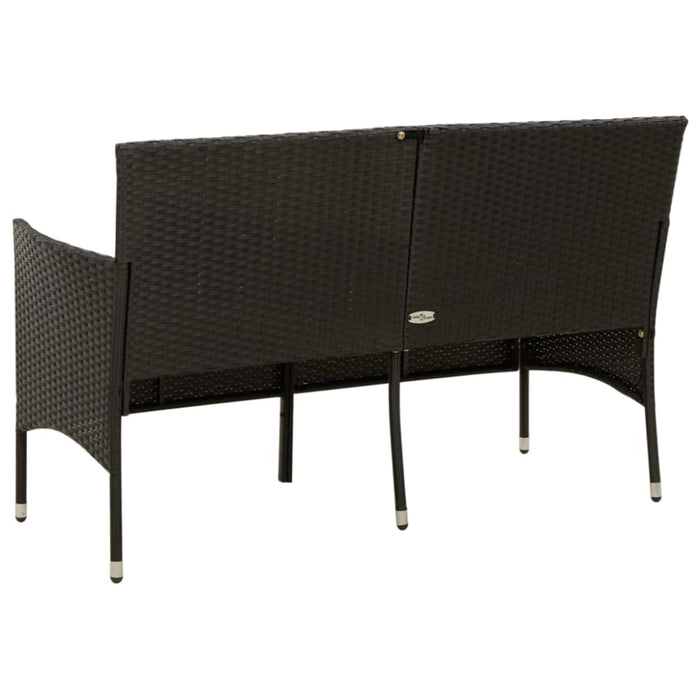 3-seater Garden Sofa with Cushion Black Poly Rattan Tonaka