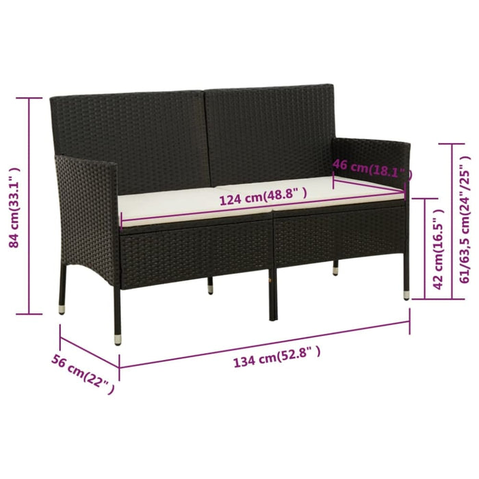 3-seater Garden Sofa with Cushion Black Poly Rattan Tonakx