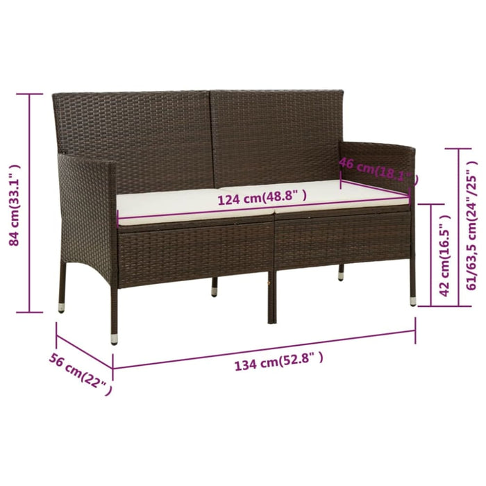 3-seater Garden Sofa with Cushion Brown Poly Rattan Tonako