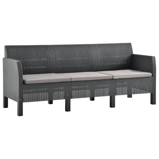 3-seater Garden Sofa with Cushions Anthracite Pp Rattan